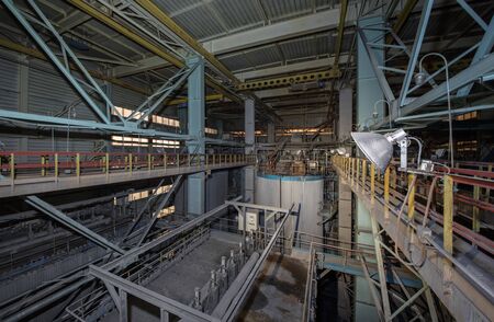 The interior of a closed waste incinerator plant. Huge units of the gas-cleaning systemの写真素材