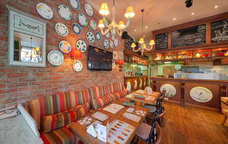MOSCOW - OCTOBER 2014. Interior of an Italian cafe in a traditional styleのeditorial素材
