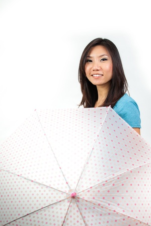 Asian women under the rain with an umbrellaの写真素材