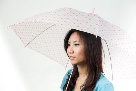 Asian women under the rain with an umbrellaの写真素材