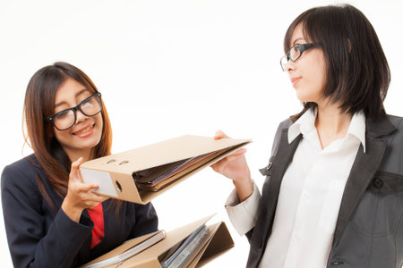 beautiful Asian working woman on white backgroundの写真素材