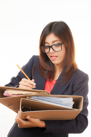 beautiful Asian working woman on white backgroundの写真素材