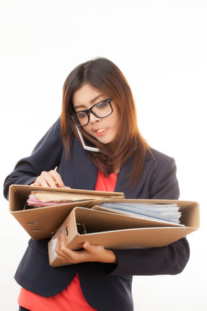 beautiful Asian working woman on white backgroundの写真素材