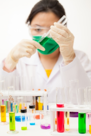 Asian Researcher working with chemicalsの写真素材