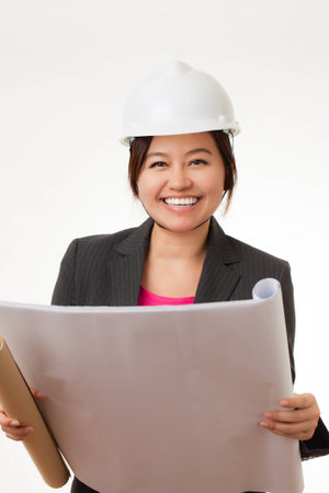 Asian engineer on isolated white background