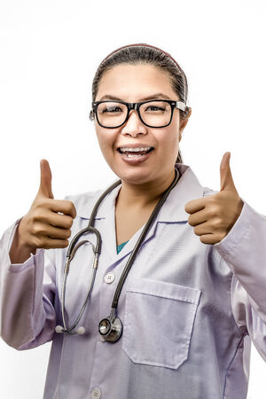 Asian female doctor shooting in studioの写真素材