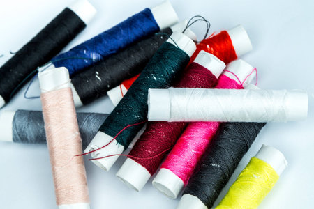 colorful thread shooting in white background