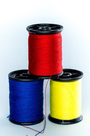 colorful thread shooting in white backgroundの写真素材