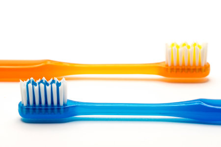 colorful toothbrush shooting in white backgroundの写真素材