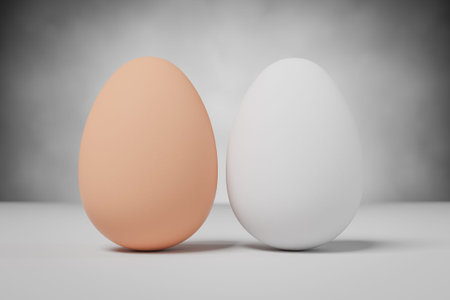 3D render, brown and white eggs, fresh food from farm
