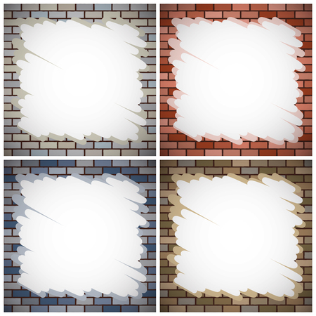 set of brick walls with color paintingsのイラスト素材