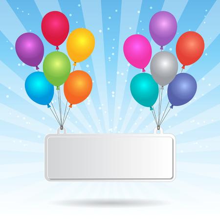colorful party balloons hanging with blank paper signのイラスト素材