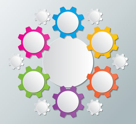 set of colorful paper gears infographic templates  のイラスト素材