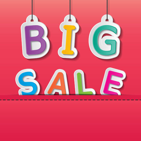 colorful paper big sale tags on the red backgroundのイラスト素材
