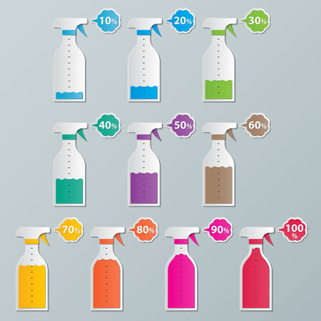 colorful infographics paper spray bottles charts with 10-100 percentage のイラスト素材
