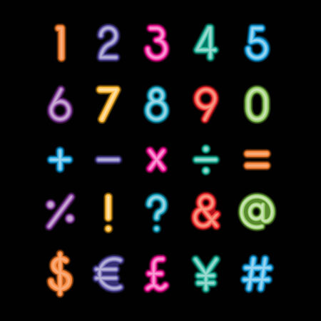 colorful neon number and symbol fontsのイラスト素材