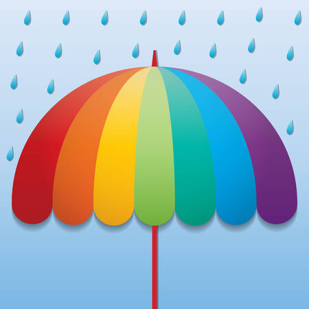 rainbow color umbrella in raining sky backgroundのイラスト素材