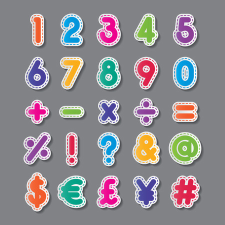 colorful paper number and symbol fontsのイラスト素材