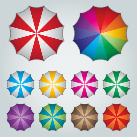 top view ten colorful umbrellasのイラスト素材