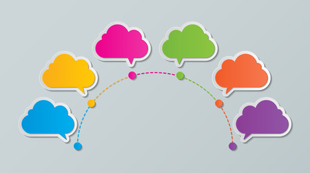 colorful paper cloud speech bubble timeline infographic design templates.のイラスト素材