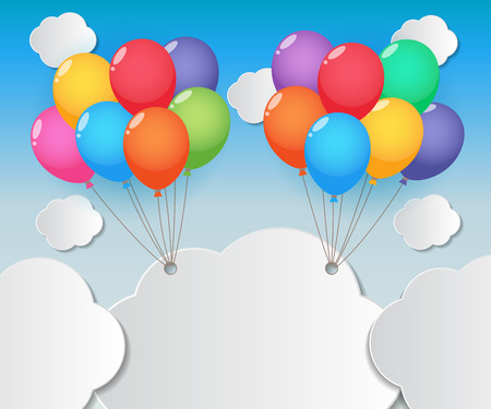 balloons and clouds on blue sky backgroundのイラスト素材