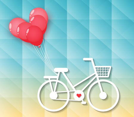 white paper bicycle with red heart balloons in modern flat style.のイラスト素材