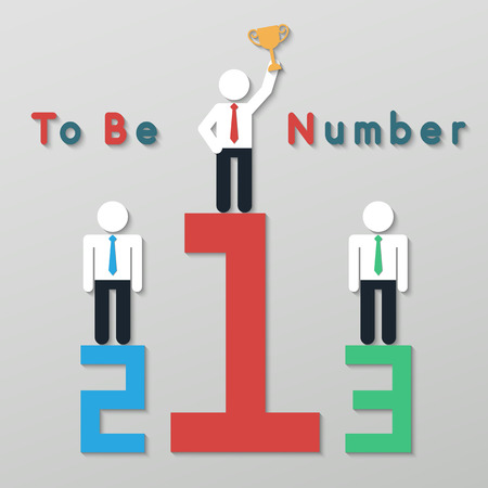 best idea businessmen holding a trophy standing on first place , second place and third place stand. idea leadership business plan concept in modern flat style.のイラスト素材