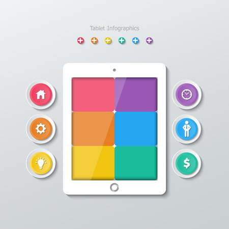 six options paper tablet computer screen infographics in flat design style.のイラスト素材