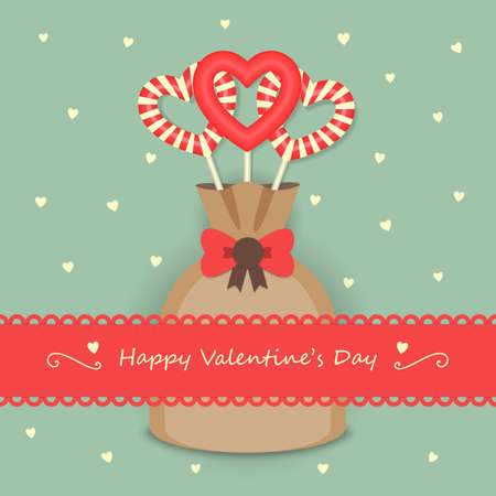 Love in heart shape sweet candy in the bag with frame and ribbon on hearts background.のイラスト素材