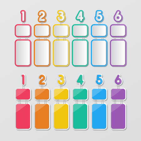two set of blank colorful paper speech bubbles and 1-6 number buttons in flat style.のイラスト素材