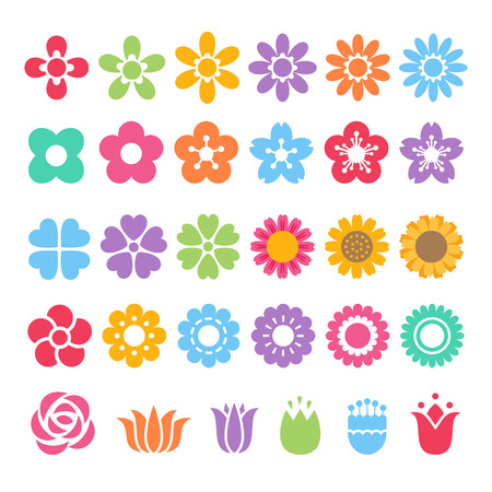 set of colorful flower decorative flat icons on white background.のイラスト素材