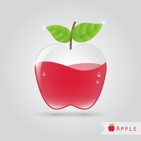 red apple juice in an apple shaped glass with leafsのイラスト素材