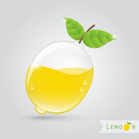 lemon juice in an lemon shaped glass with leafsのイラスト素材