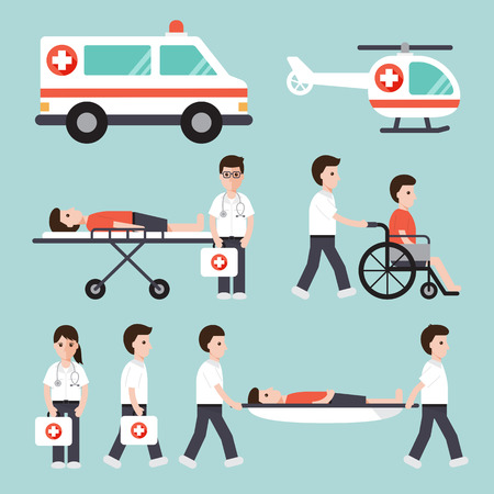 doctors, nurses, paramedics and medical staffs flat design icon setのイラスト素材