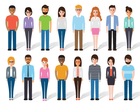 set of working people standing on white background. Flat design characters.