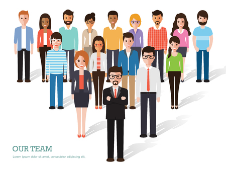 Group of people at work on white background. Flat design characters.