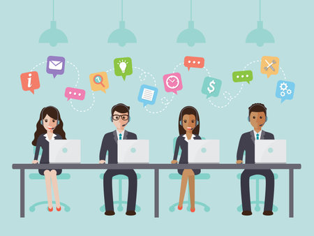 call center and customer service people in office.のイラスト素材