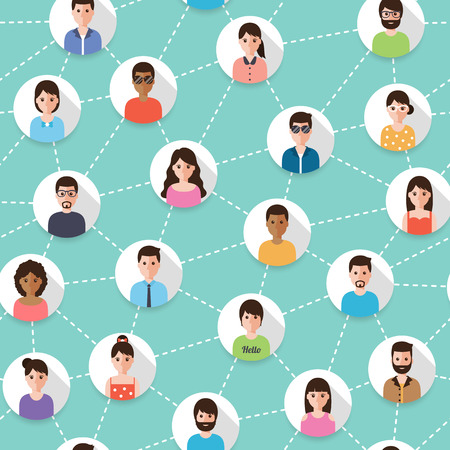 Connected people and social network seamless pattern. Flat design people characters.のイラスト素材
