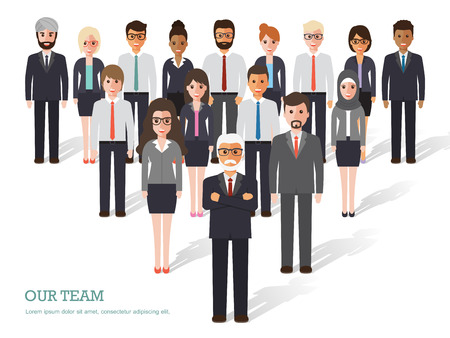 Group of business men and women, working people on white background. Business team and teamwork concept. Flat design people characters.のイラスト素材