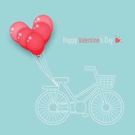 Outline bicycle with colorful balloons in heart shape.のイラスト素材