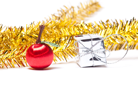 Christmas decorations on white backgroundの写真素材