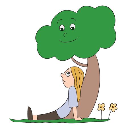 vector cartoon character child treeのイラスト素材