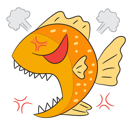 vector cartoon character fish angryのイラスト素材