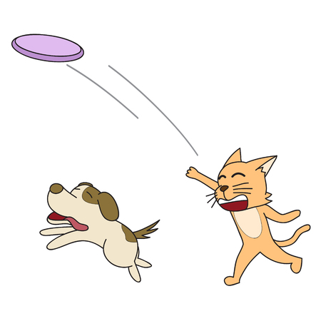 vector cartoon character dog play with catのイラスト素材