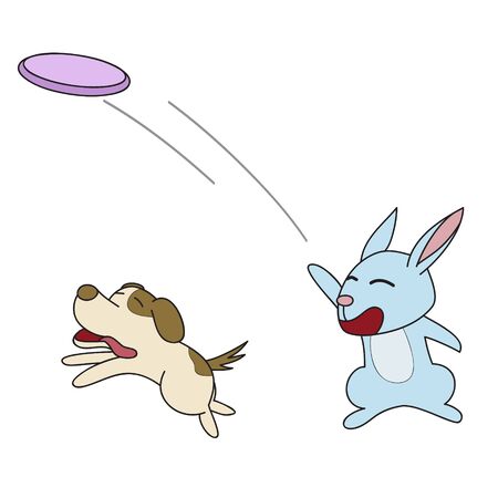 vector cartoon character dog play with rabbitのイラスト素材