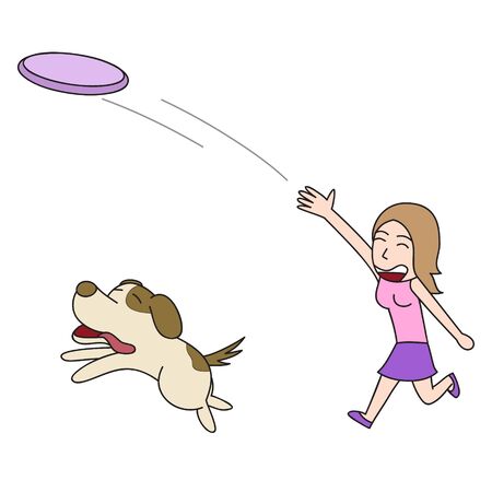 vector cartoon character dog play with womanのイラスト素材
