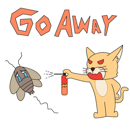 vector cartoon character cat drive out cockroachのイラスト素材