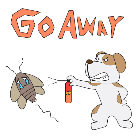 vector cartoon character dog drive out cockroachのイラスト素材