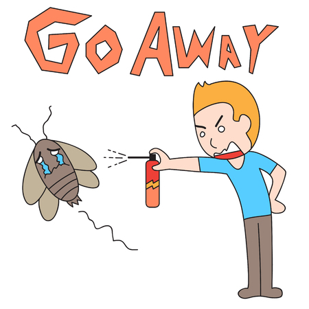 vector cartoon character man drive out cockroachのイラスト素材