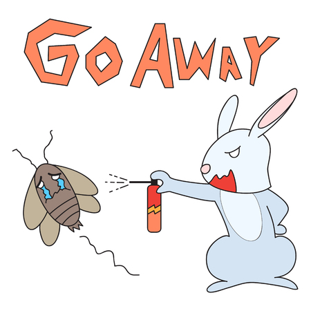 vector cartoon character rabbit drive out cockroachのイラスト素材